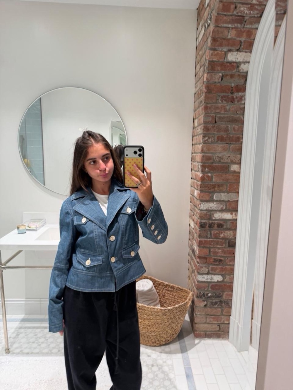 Denim Button-Front Jacket in Blue by etcetera